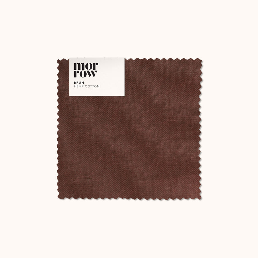 Brown fabric swatch with 'mor row' label on a white background