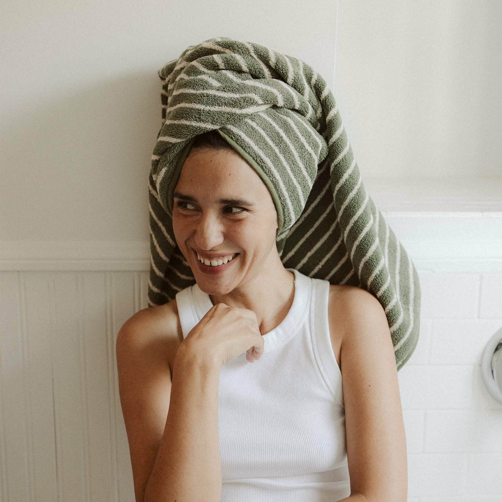 Striped Terry - Juniper / Ecru, Bath Towel