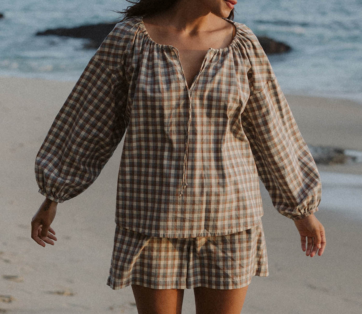 Sofia Top - Brown / Dusty Blue Plaid, XL/XXL – Morrow Soft Goods