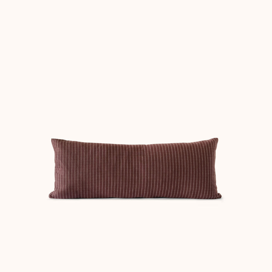 Brown striped rectangular pillow / lumbar against a white background